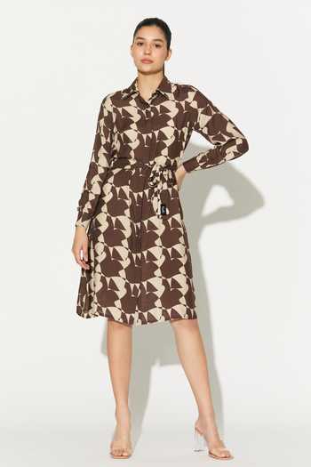 Buy_Koai_White Silk, Cotton, Muslin Collared Abstract Shirt Midi Dress _at_Aza_Fashions
