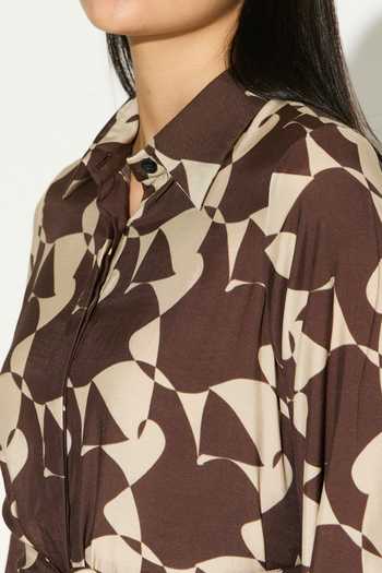 Koai_White Silk, Cotton, Muslin Collared Abstract Shirt Midi Dress _Online