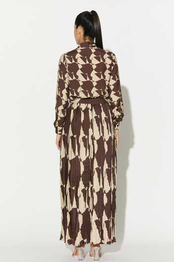 Shop_Koai_White Silk, Cotton, Muslin Long Abstract Print Skirt _at_Aza_Fashions