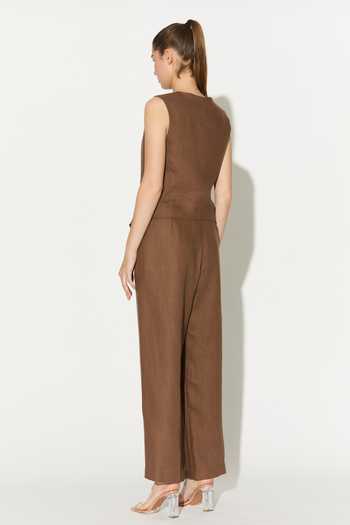 Shop_Koai_Brown Linen V-neck Waistcoat _at_Aza_Fashions