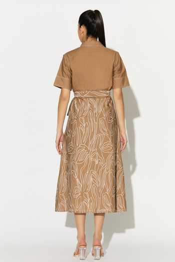 Shop_Koai_Brown Cotton, Poplin Collared Abstract Embroidered Dress _at_Aza_Fashions