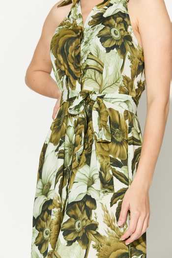 Koai_Cream Silk, Cotton, Muslin Collared, Halter Neck Floral Dress _at_Aza_Fashions