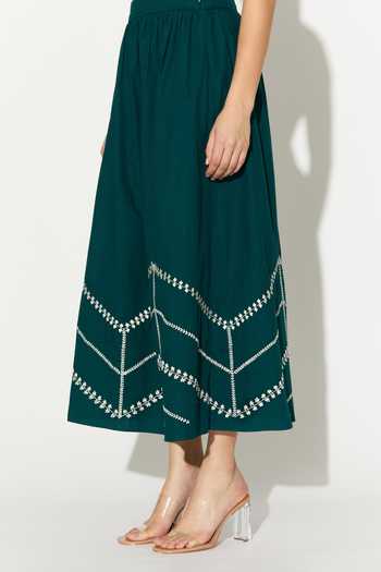Shop_Koai_Teal Cotton, Poplin Embroidered Skirt _Online_at_Aza_Fashions
