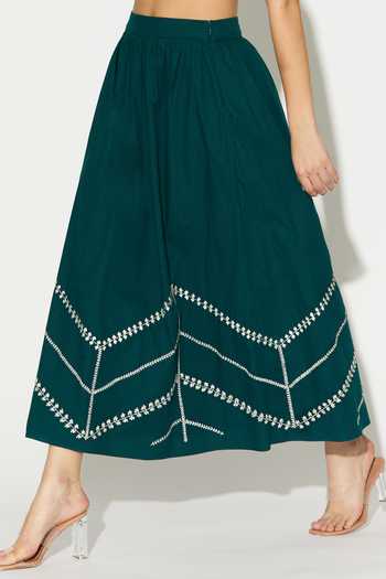 Koai_Teal Cotton, Poplin Embroidered Skirt _at_Aza_Fashions