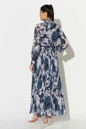 Shop_Koai_Blue Georgette Floral Pattern Long Maxi Skirt _at_Aza_Fashions