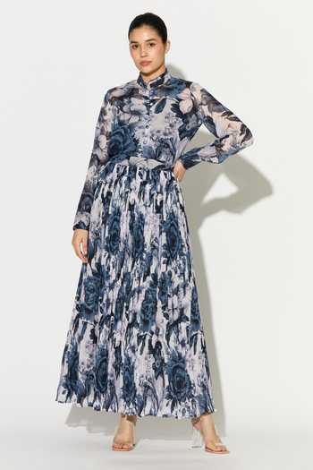 Buy_Koai_Blue Georgette Floral Pattern Long Maxi Skirt _at_Aza_Fashions