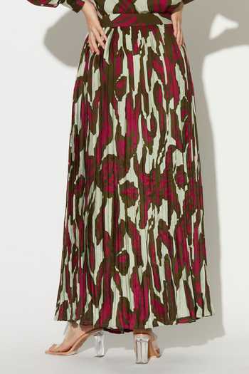 Shop_Koai_Pink Silk, Cotton, Muslin Floral Print Skirt _at_Aza_Fashions