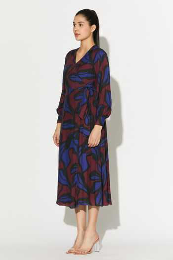Buy_Koai_Blue Silk, Cotton, Muslin V-neck Abstract Print Dress _Online_at_Aza_Fashions