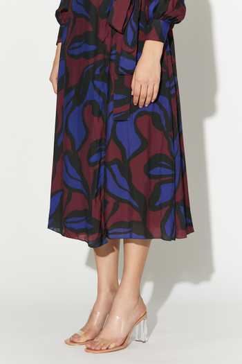Shop_Koai_Blue Silk, Cotton, Muslin V-neck Abstract Print Dress _Online_at_Aza_Fashions