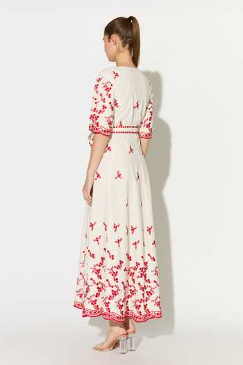 Shop_Koai_White Cotton, Poplin Scoop Neck Embroidered Shirt Maxi Dress  _at_Aza_Fashions