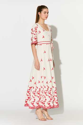 Koai_White Cotton, Poplin Scoop Neck Embroidered Shirt Maxi Dress  _Online_at_Aza_Fashions