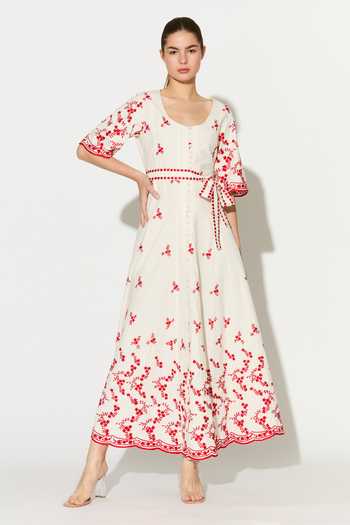 Buy_Koai_White Cotton, Poplin Scoop Neck Embroidered Shirt Maxi Dress  _Online_at_Aza_Fashions