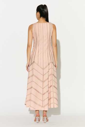 Shop_Koai_Peach Cotton, Poplin Scoop Neck Embroidered Dress _at_Aza_Fashions