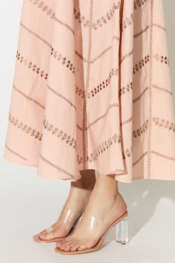 Koai_Peach Cotton, Poplin Scoop Neck Embroidered Dress _at_Aza_Fashions