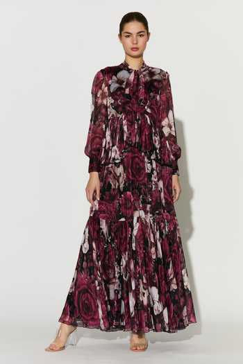 Buy_Koai_Pink Chiffon High Neck Floral Dress _at_Aza_Fashions