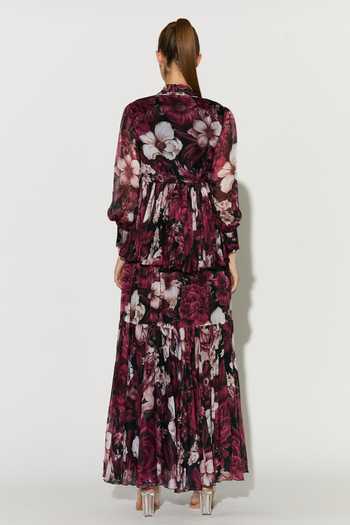 Shop_Koai_Pink Chiffon High Neck Floral Dress _at_Aza_Fashions
