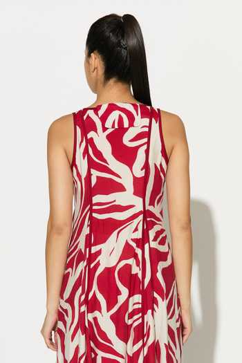 Shop_Koai_White Silk, Cotton, Muslin Scoop Neck Abstract Print Dress _at_Aza_Fashions