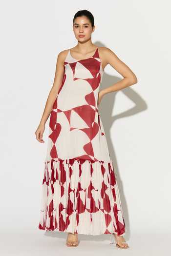 Buy_Koai_White Chiffon Scoop Neck Abstract Print Dress _at_Aza_Fashions