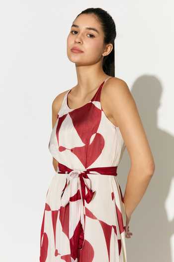 Buy_Koai_White Chiffon Scoop Neck Abstract Print Dress _Online_at_Aza_Fashions