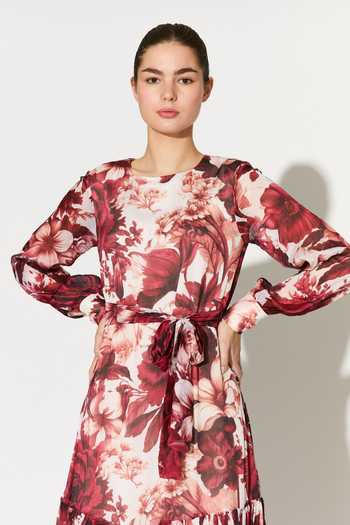 Buy_Koai_White Chiffon Round Neck Floral Print Maxi Dress _Online_at_Aza_Fashions