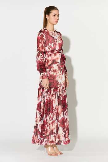 Shop_Koai_White Chiffon Round Neck Floral Print Maxi Dress _Online_at_Aza_Fashions