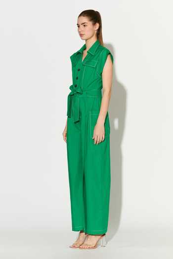 Koai_Green Poplin Cotton Jumpsuit _Online_at_Aza_Fashions