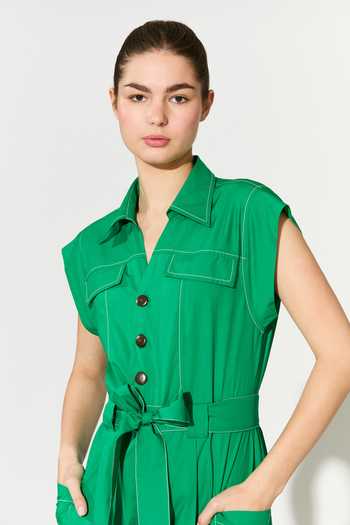 Koai_Green Poplin Cotton Jumpsuit _at_Aza_Fashions