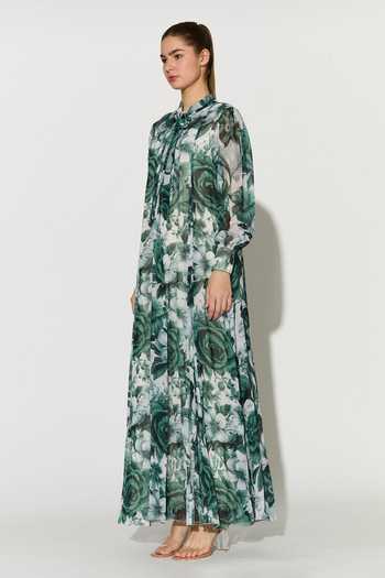 Koai_Green Georgette High Neck Floral Maxi Dress _Online_at_Aza_Fashions