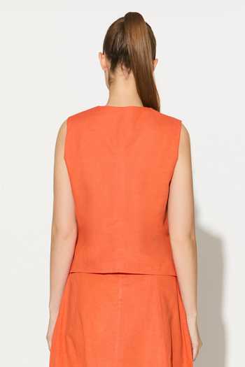 Shop_Koai_Orange Linen V-neck Sleeveless Waistcoat _at_Aza_Fashions