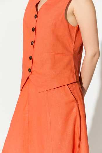 Koai_Orange Linen V-neck Sleeveless Waistcoat _at_Aza_Fashions