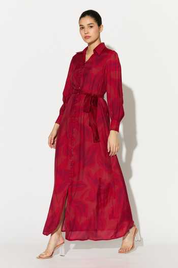Koai_Pink Silk, Cotton, Muslin Collared Dress _Online_at_Aza_Fashions