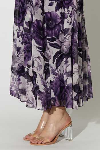 Buy_Koai_White Georgette Square Neck Purple Floral Print Dress 