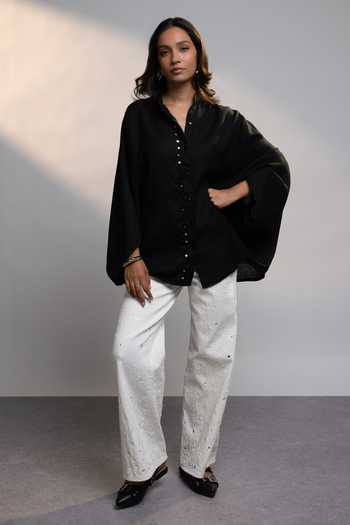 Buy_Style Junkiie_Black Linen Mandarin Collar After Dark 12-12 Shirt _at_Aza_Fashions