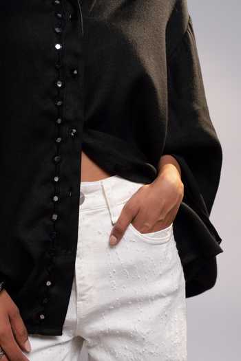 Style Junkiie_Black Linen Mandarin Collar After Dark 12-12 Shirt _at_Aza_Fashions