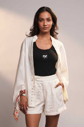 Buy_Style Junkiie_White Linen Mandarin Collar Summer Ivory 12-12 Shirt _at_Aza_Fashions