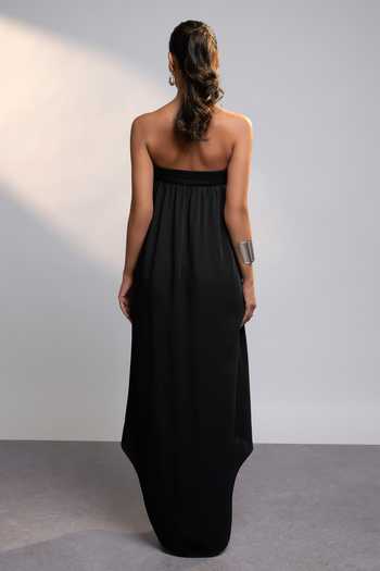 Shop_Style Junkiie_Black Georgette Bandeau Neck After Dark Strapless Mirror Maxi Dress _at_Aza_Fashions