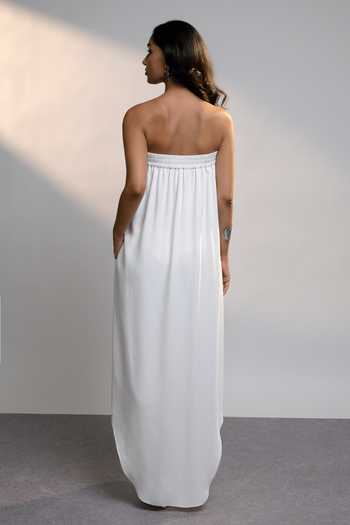 Shop_Style Junkiie_White Georgette Bandeau Neck Summer Mirror Work Strapless Maxi Dress _at_Aza_Fashions