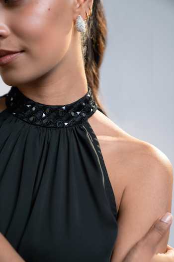 Buy_Style Junkiie_Black Georgette Halter Neck After Dark Asymmetric Top _Online_at_Aza_Fashions