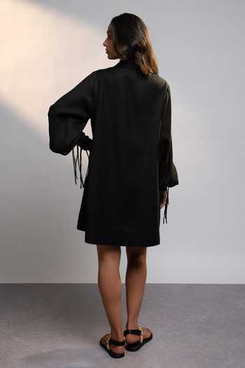 Shop_Style Junkiie_Black Linen V-neck, Collared After Dark Dress _at_Aza_Fashions