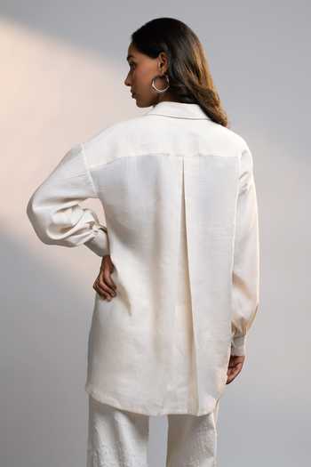 Shop_Style Junkiie_White Linen Collared Summer Loop Shirt _at_Aza_Fashions