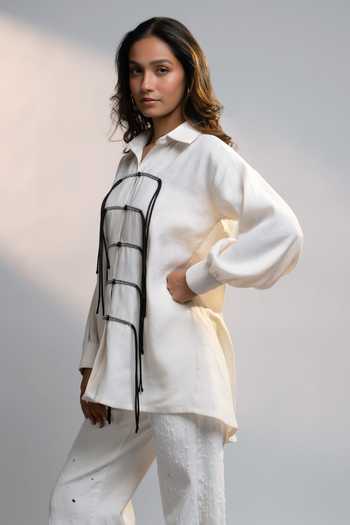 Buy_Style Junkiie_White Linen Collared Summer Loop Shirt _at_Aza_Fashions