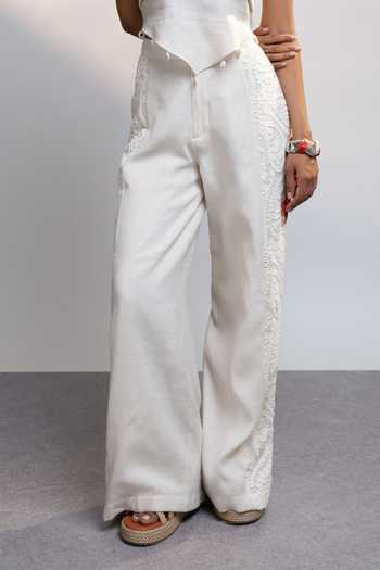 Buy_Style Junkiie_White Linen Summer Paisley Pant _Online_at_Aza_Fashions