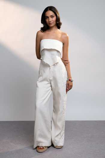 Buy_Style Junkiie_White Linen Summer Paisley Pant _at_Aza_Fashions