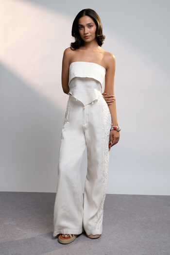 Buy_Style Junkiie_White Linen Bandeau Neck Summer Cutwork Schiffli Scarf Top _Online_at_Aza_Fashions
