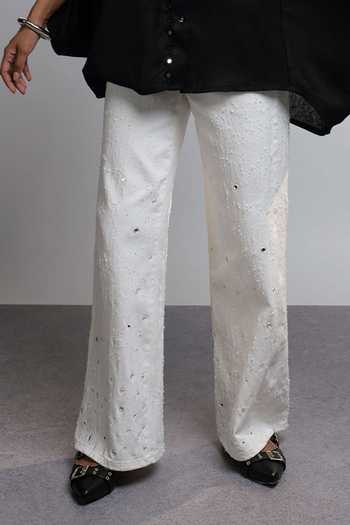 Buy_Style Junkiie_White Denim Summer Scatter Mirror Jeans _Online_at_Aza_Fashions