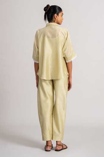 Shop_Namrata Joshipura_Mint Chanderi Silk Collared Shirt And Pant Set _at_Aza_Fashions