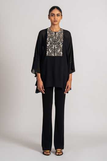 Buy_Namrata Joshipura_Black Georgette Round Neck, Yes Sequin Yoke Kurta And Pant Set _Online_at_Aza_Fashions