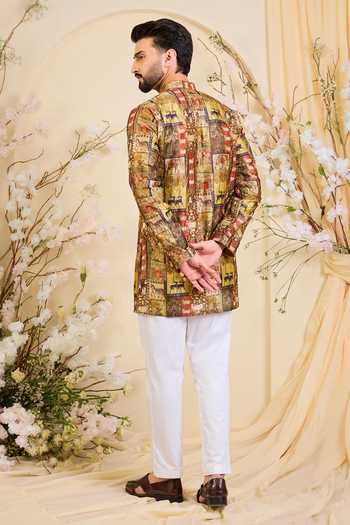 Shop_Kasbah_Multi Color Silk, Tussar, Polyester Animal Print Short Kurta _at_Aza_Fashions