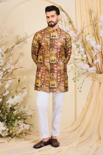 Kasbah_Multi Color Silk, Tussar, Polyester Animal Print Short Kurta _Online_at_Aza_Fashions