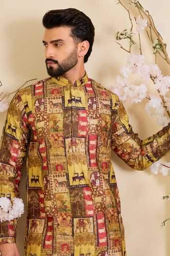 Buy_Kasbah_Multi Color Silk, Tussar, Polyester Animal Print Short Kurta _Online_at_Aza_Fashions
